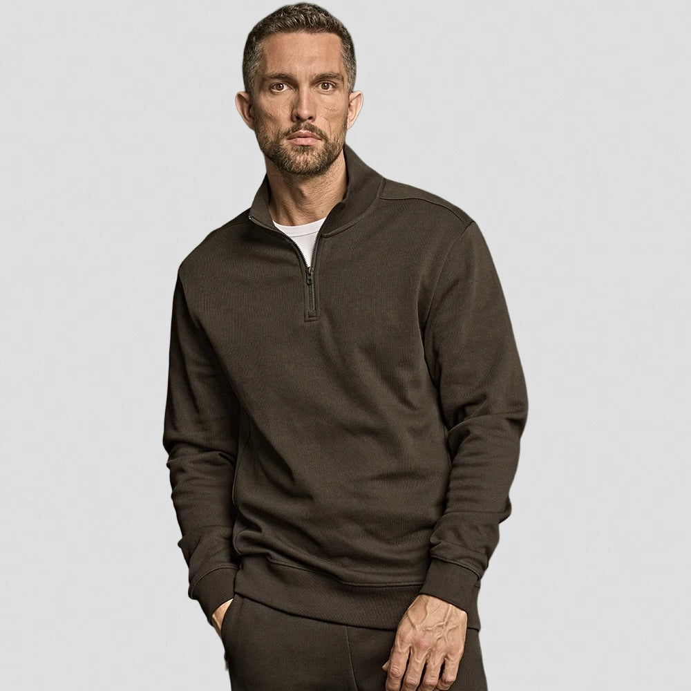Dark Grey Tee Jays Ribbed Interlock Half Zip Sweatshirt
