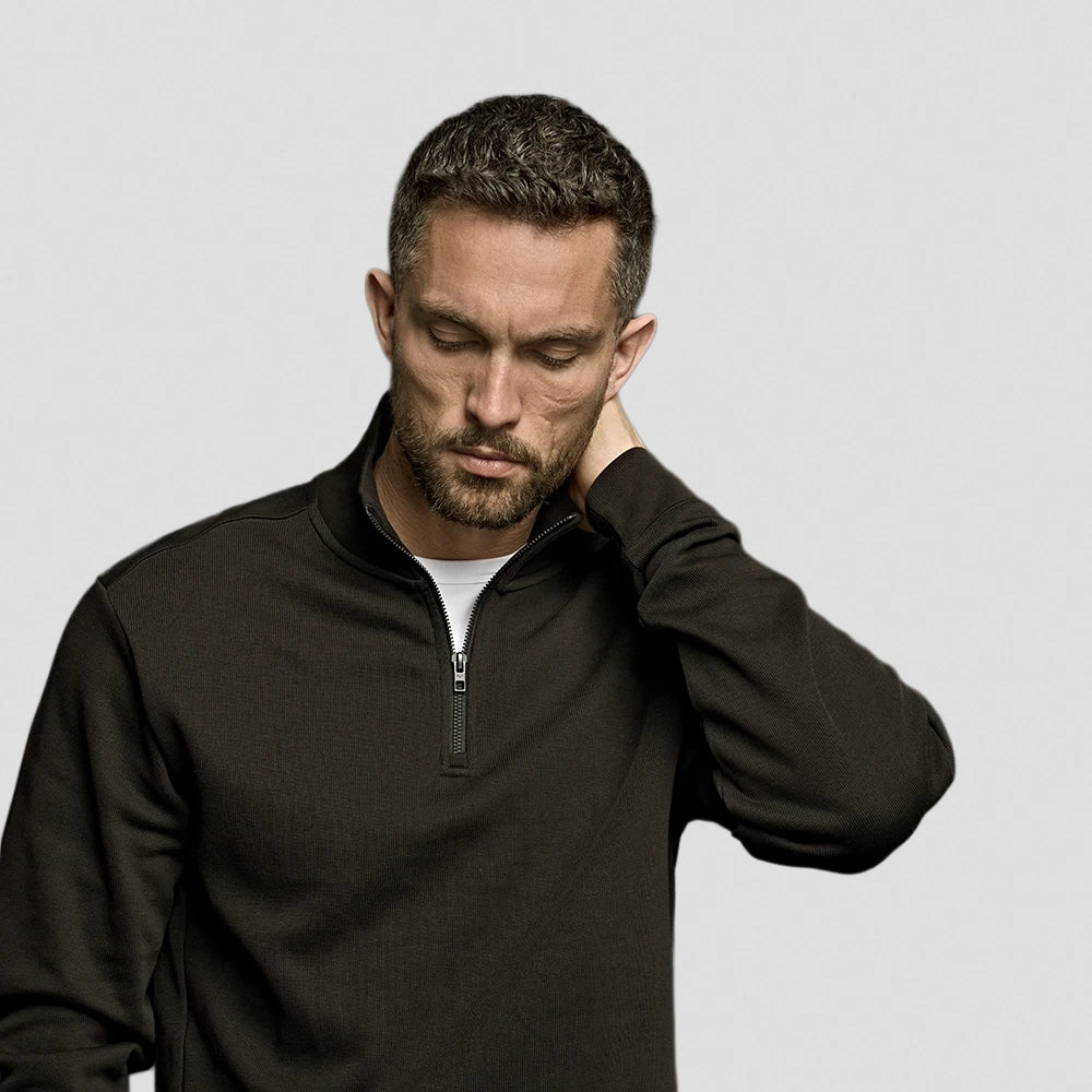 Black Tee Jays Ribbed Interlock Half Zip Sweatshirt