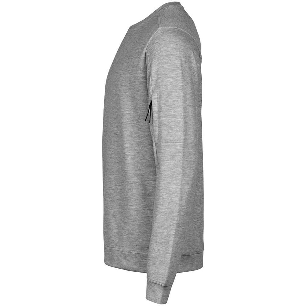 A side view of a Heather Grey Tee Jays Athletic Crew Neck Sweatshirt