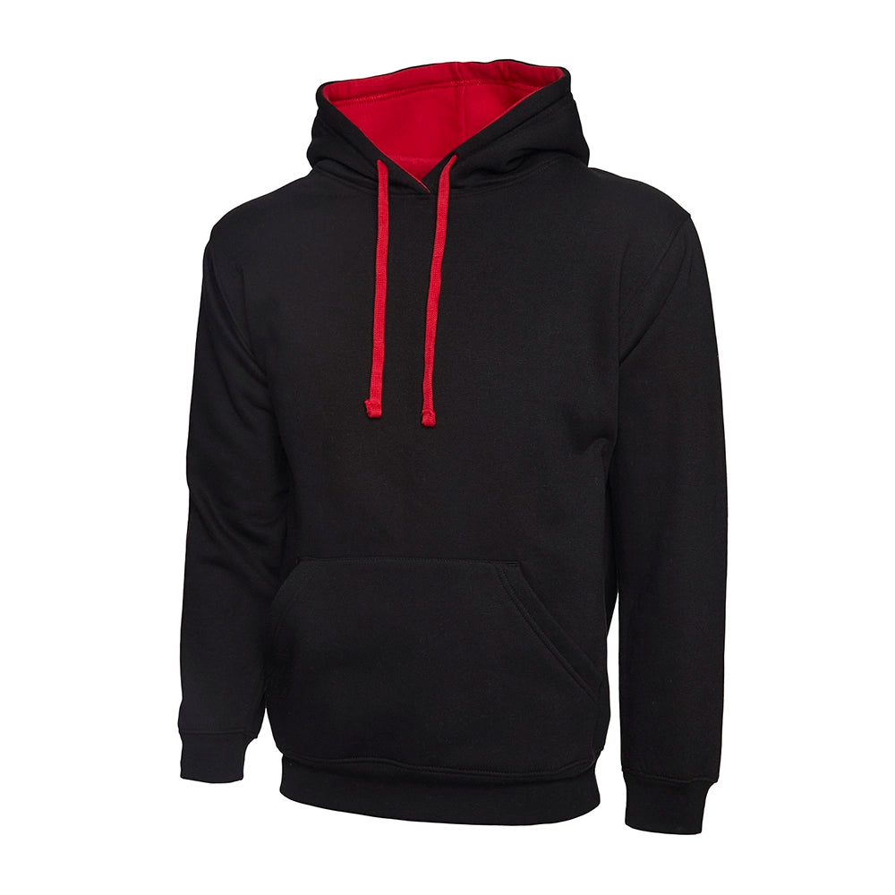 Black & red Uneek Contrast Hooded Sweatshirt UC507