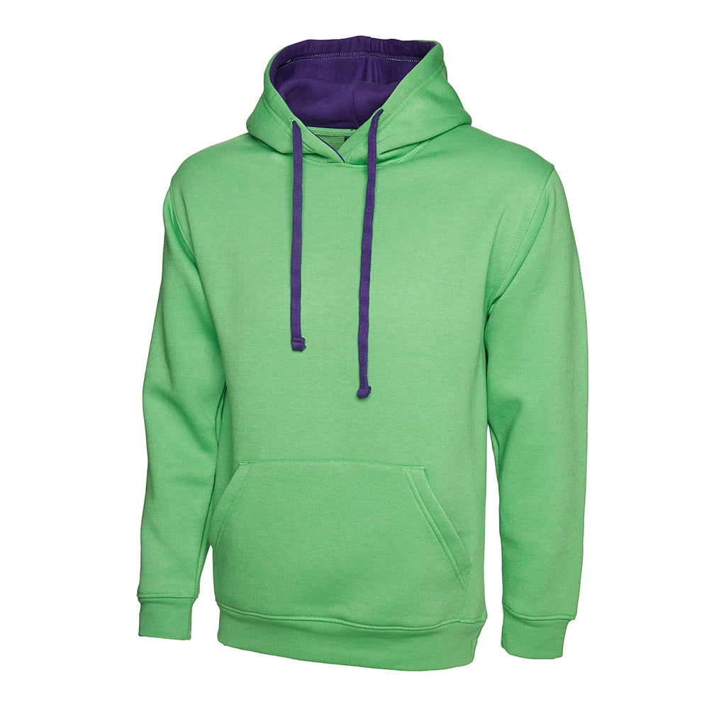 Green Uneek Contrast Hooded Sweatshirt UC507
