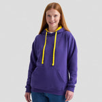 Model wearing Uneek Contrast Hooded Sweatshirt UC507