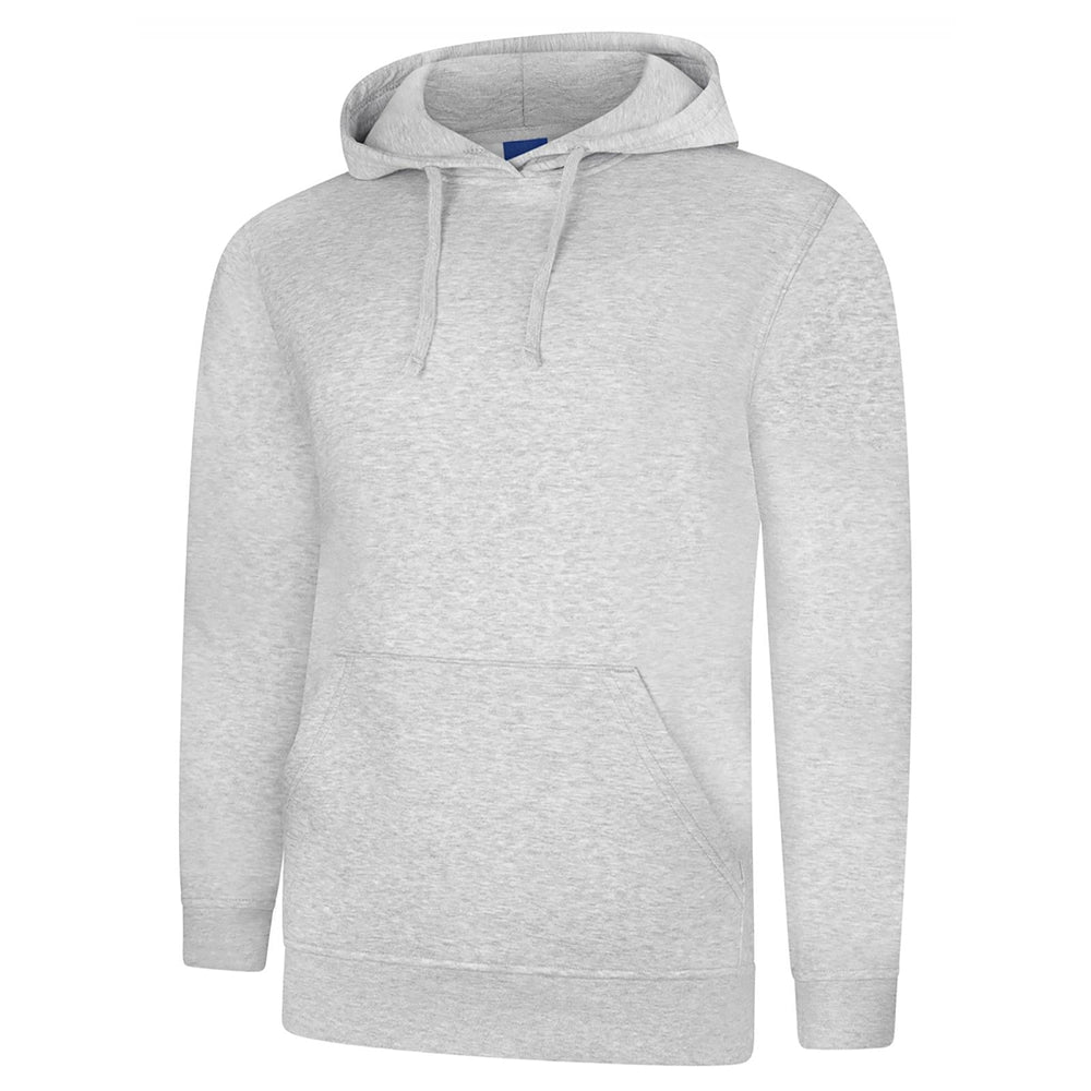 Heather Grey Deluxe Hooded Sweatshirt UC509 on a white background