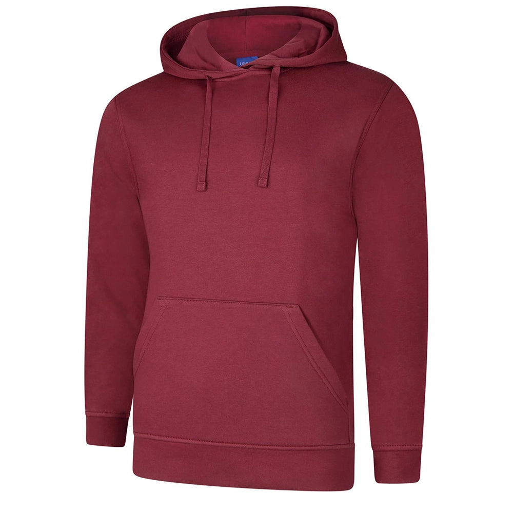 Maroon Deluxe Hooded Sweatshirt UC509 on a white background