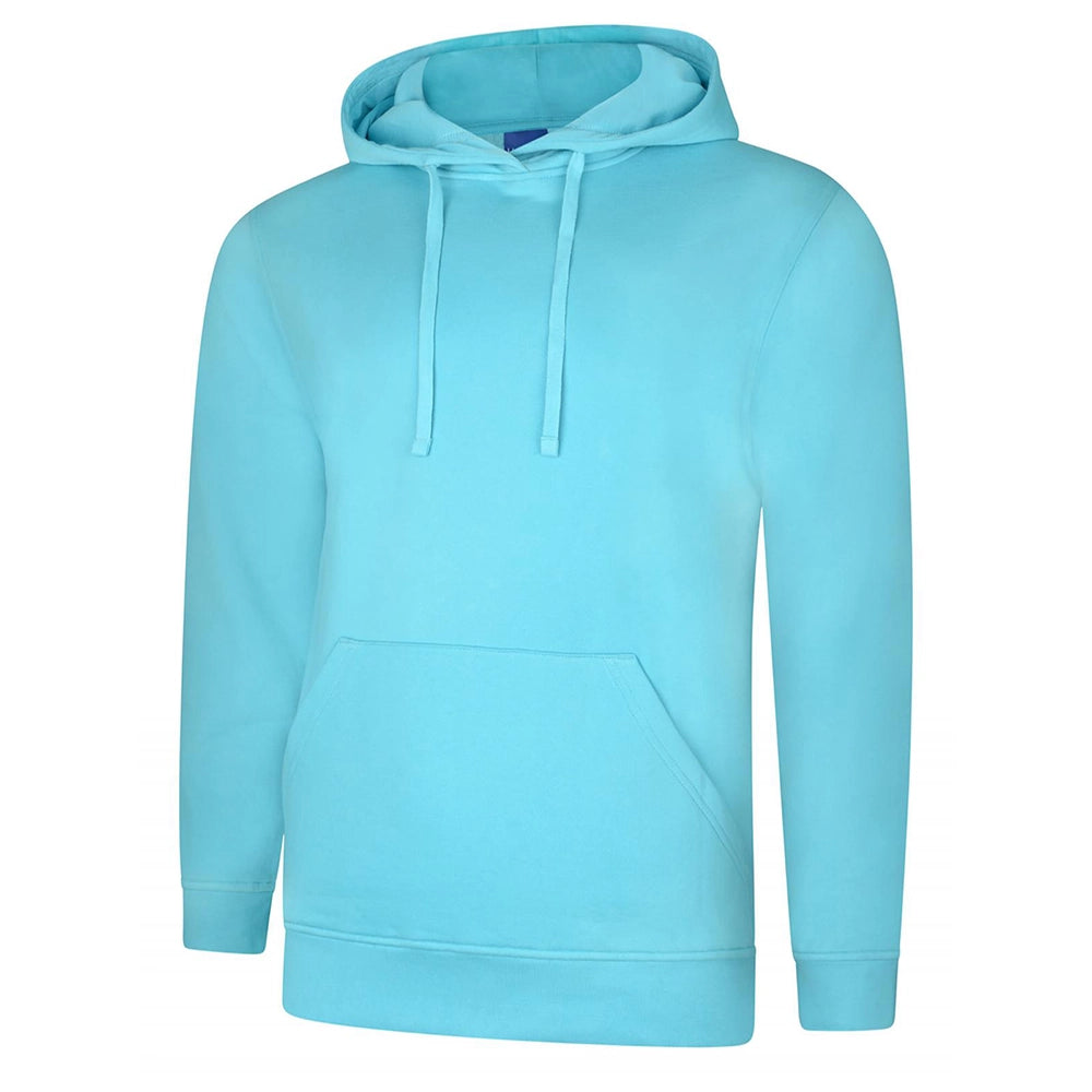 Turquoise blue Deluxe Hooded Sweatshirt UC509 on a white background