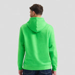 Person wearing a bright green Deluxe Hooded Sweatshirt UC509