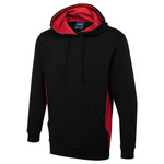 Black Uneek Two Tone Hooded Sweatshirt UC517 with red lining on a white background