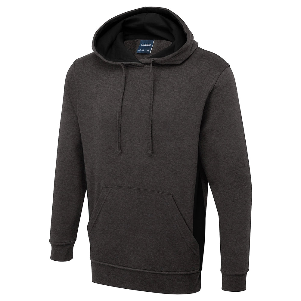 Dark grey Uneek Two Tone Hooded Sweatshirt UC517 on a white background