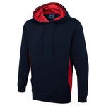 Navy Uneek Two Tone Hooded Sweatshirt UC517 with red lining on a white background