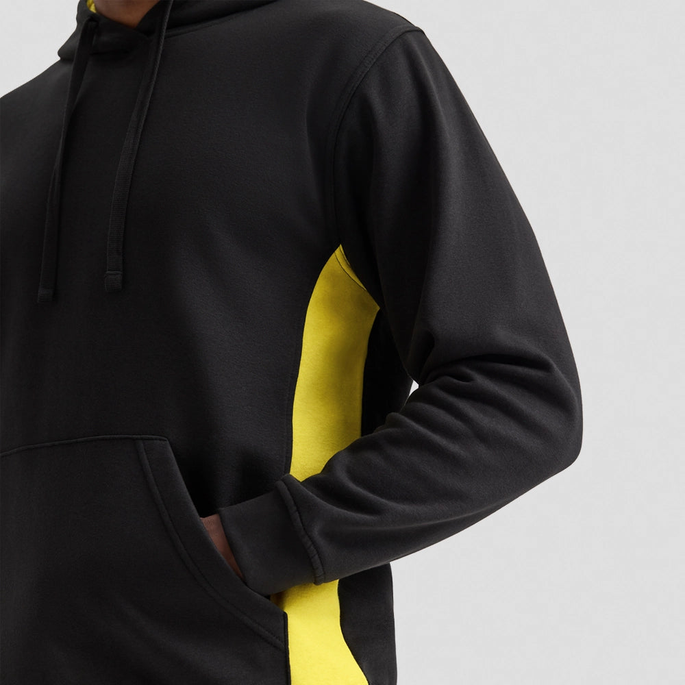 Black Uneek Two Tone Hooded Sweatshirt UC517 with yellow accents