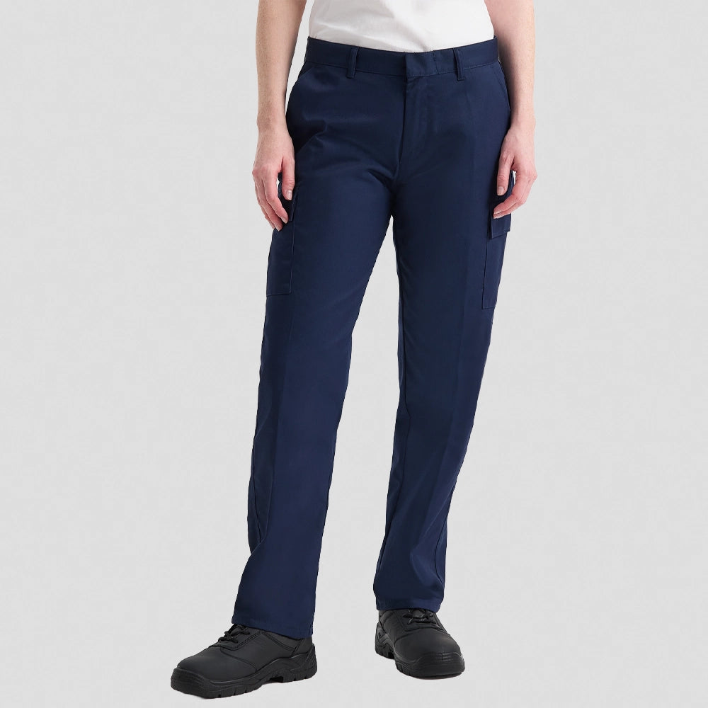 model wearing Uneek Ladies Cargo Trousers UC905