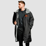 Model wearing the Winsford ASC Fleece Robe Jacket - Black WL002