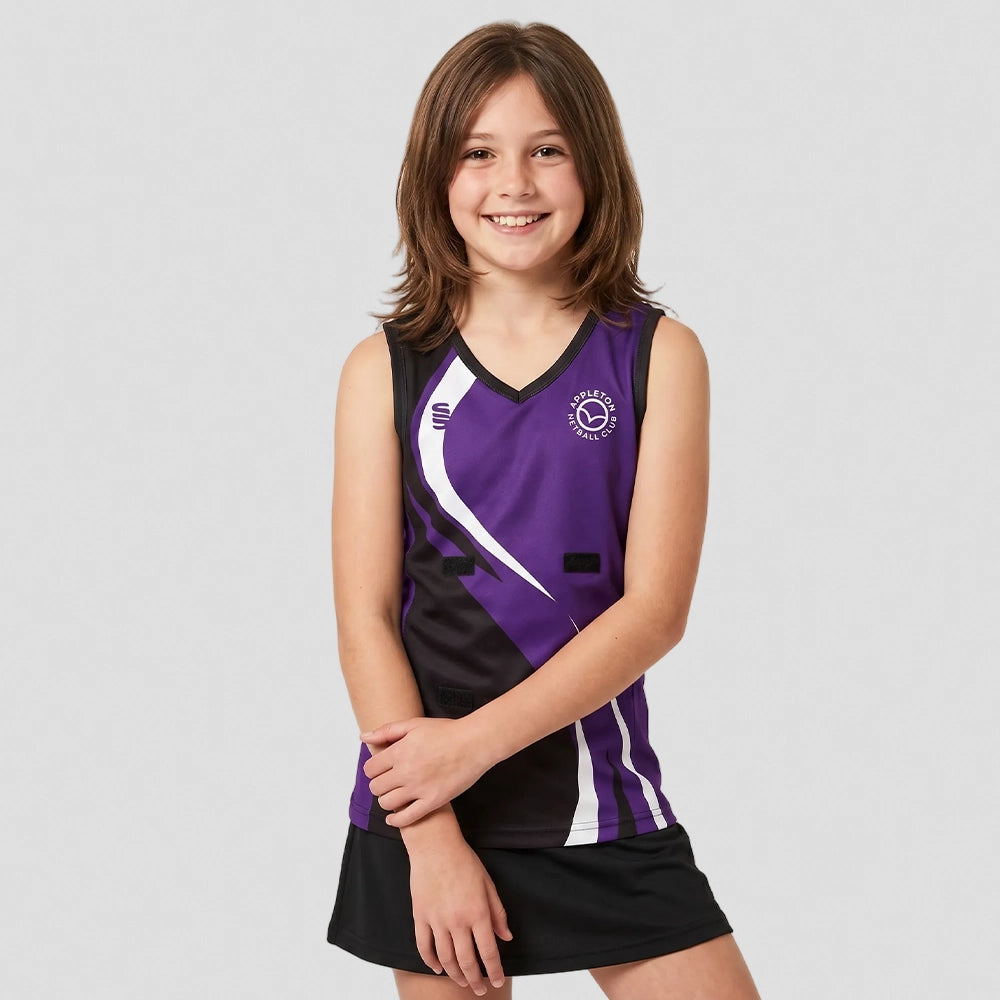 junior model wearing Appleton Netball Club Vest - Junior