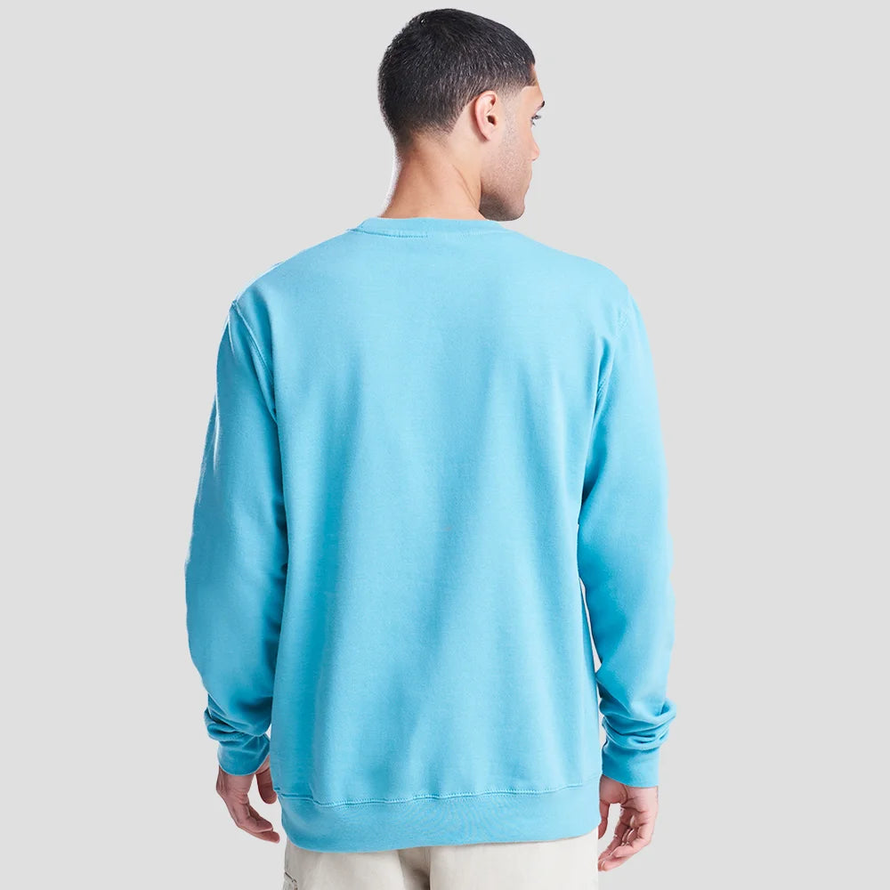 Rear view of Model wearing the JH030 AWDis Sweatshirt in Blue