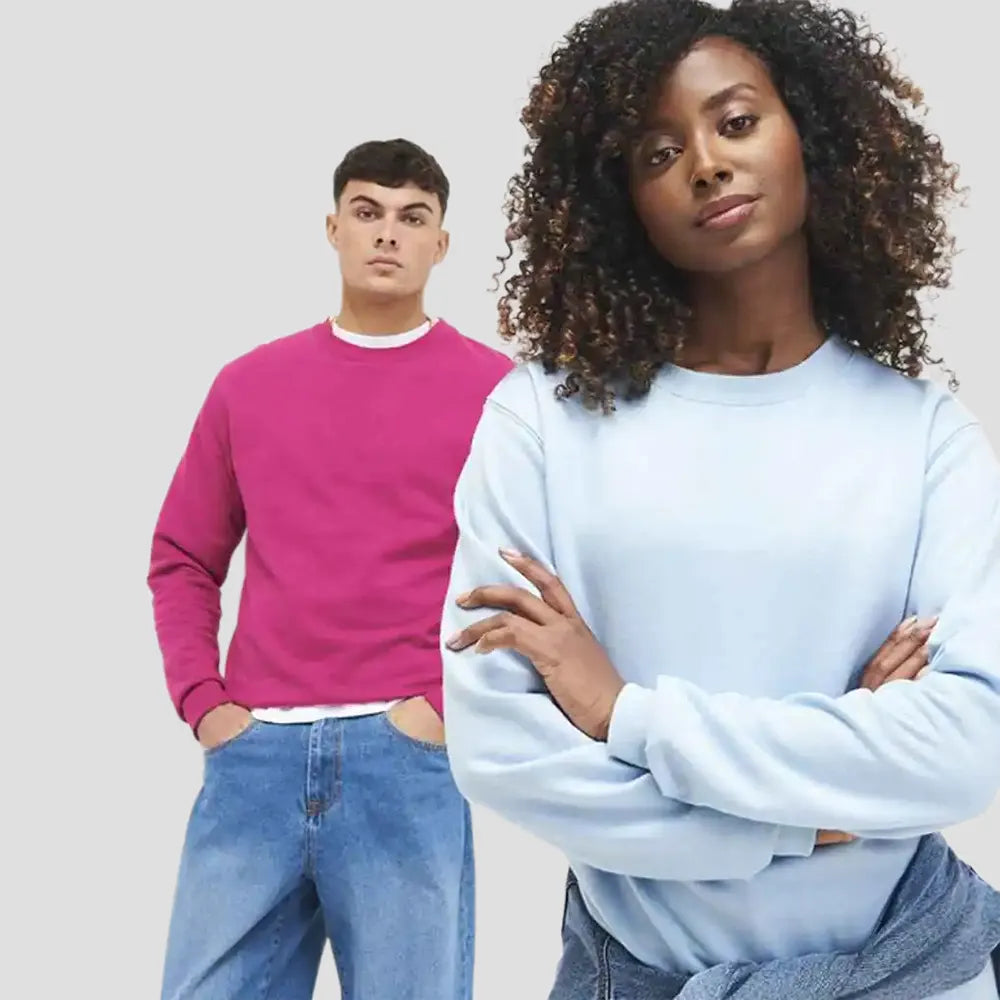 Male & female model wearing the JH030 AWDis Sweatshirt