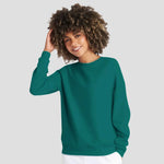 Model wearing the AWDis JH030 Sweatshirt in Jade Green