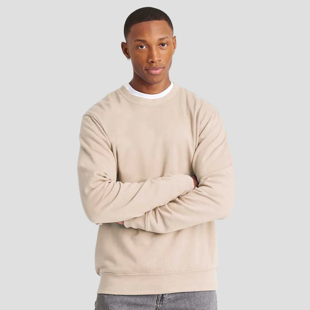 Model wearing the AWDis JH030 Sweatshirt in Nude