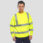 Model wearing the B303 Hi-Vis Sweatshirt by Portwest in Yellow.