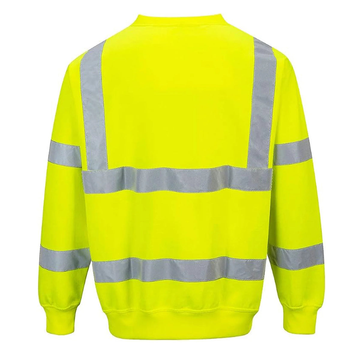 Rear view of the B303 Hi-Vis Sweatshirt by Portwest in Yellow.