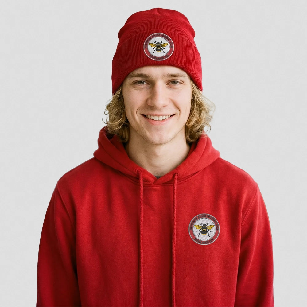 model wearing Frodsham JFC Beanie