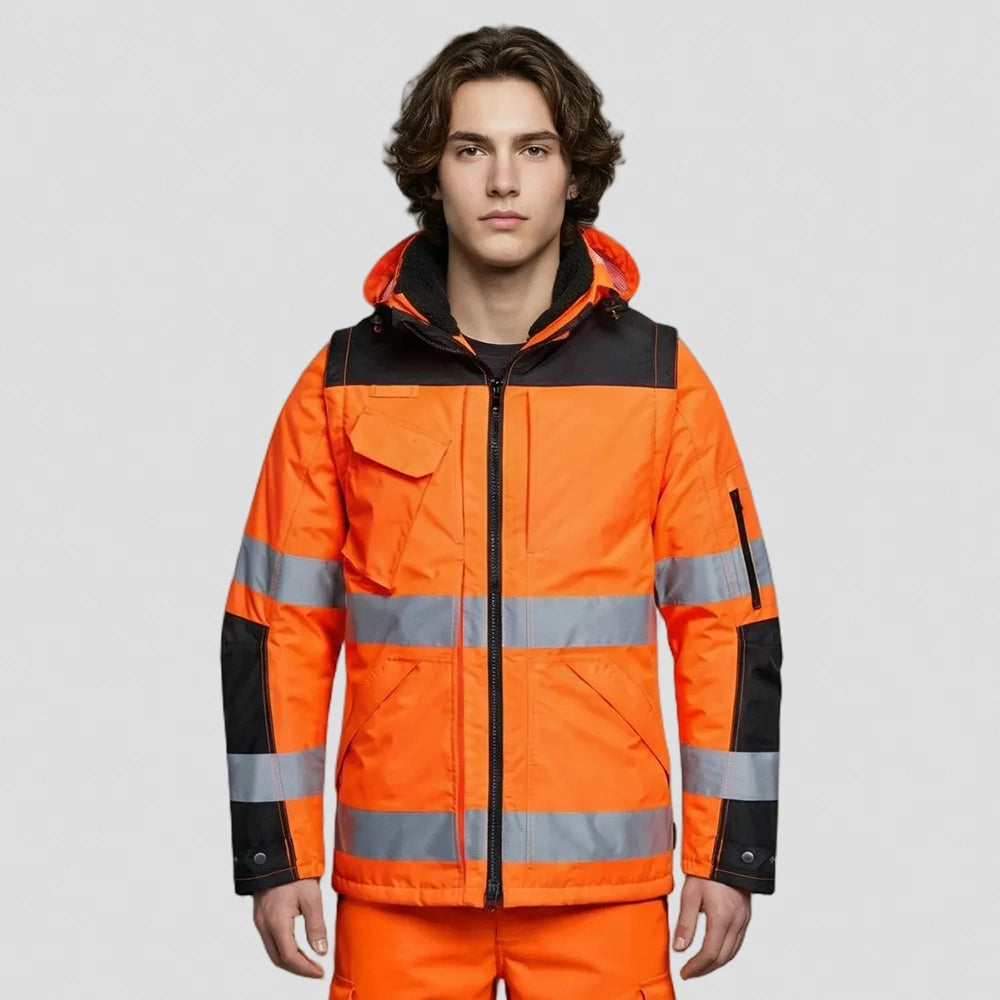 model wearing Hi-Vis 3-in-1 Contrast Winter Pro Jacket