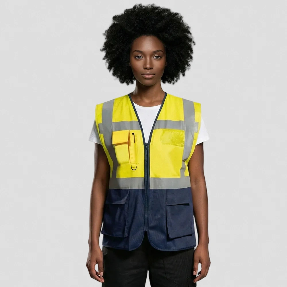 model wearing Warsaw Hi-Vis Contrast Executive Vest