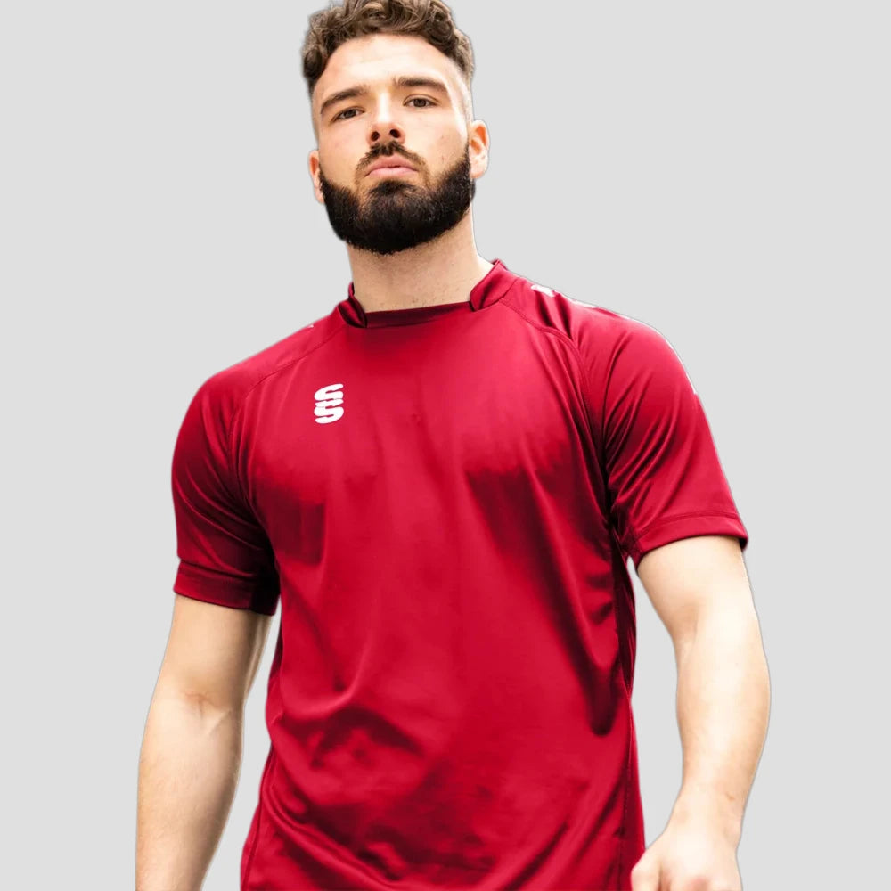 Man wearing Stuart Surridge Dual Games Shirt - Red