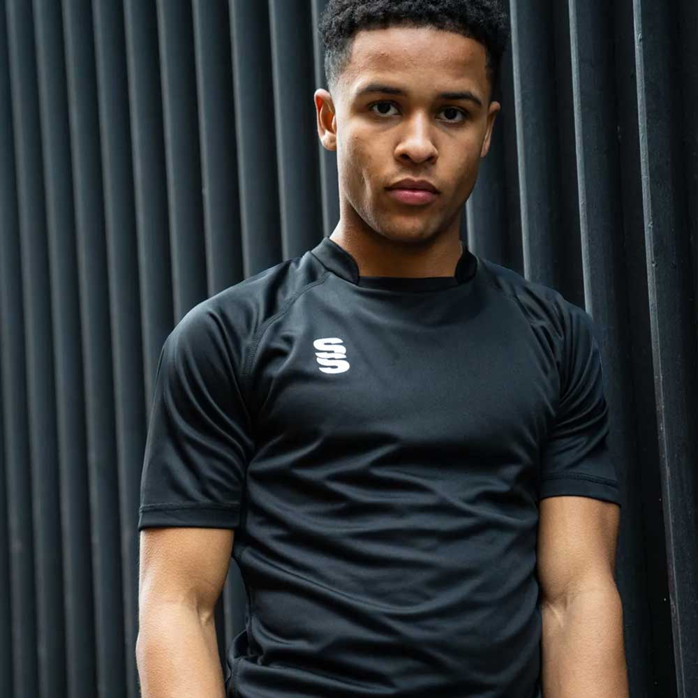 model wearing Stuart Surridge Dual Games Shirt - Black