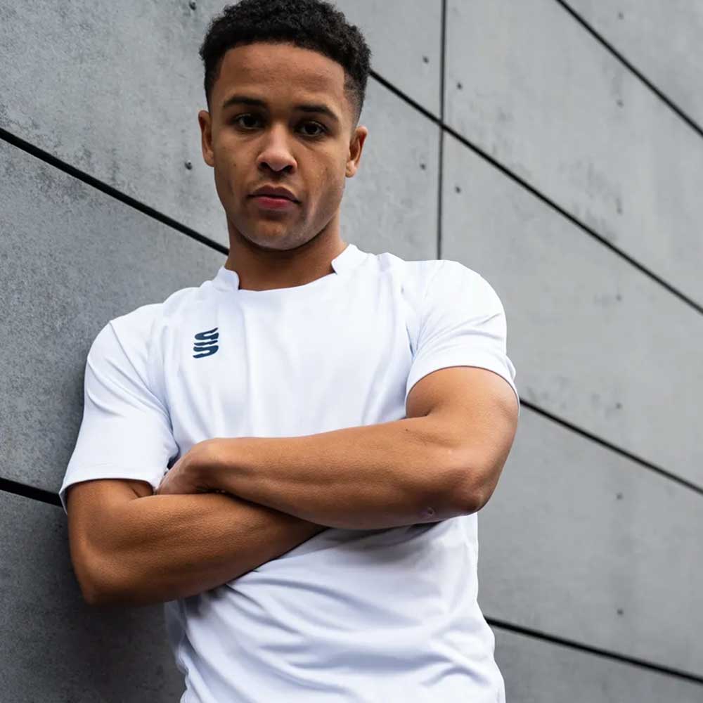 model wearing Stuart Surridge Dual Games Shirt - White