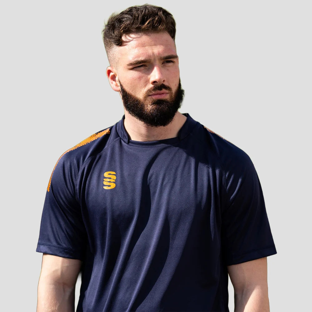 Model wearing Stuart Surridge Dual Games Shirt - Navy