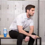 model wearing Stuart Surridge Dual Solid Colour Polo - White