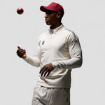 model wearing Stuart Surridge Blast Long Sleeve Cricket Sweater 