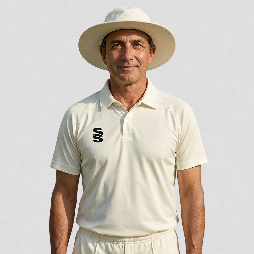 model wearing Stuart Surridge Dual Short Sleeve Cricket Shirt