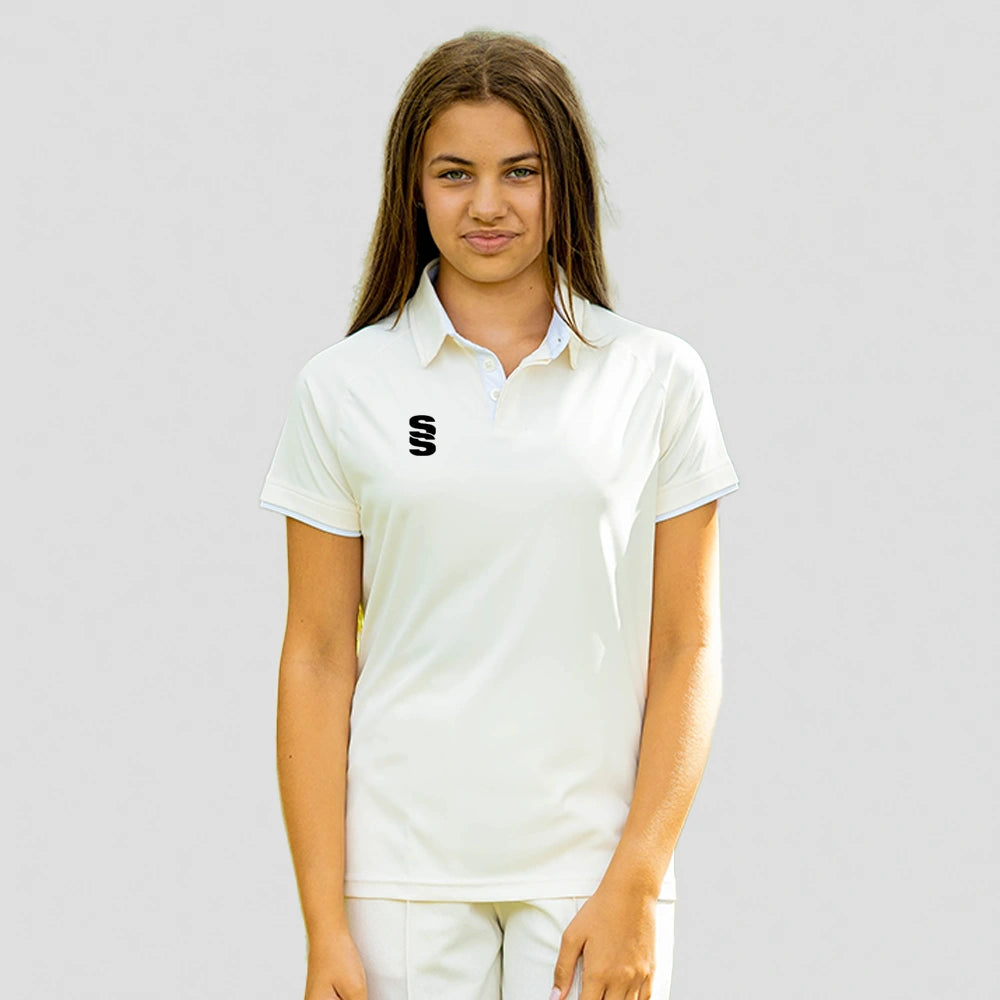 model wearing Stuart Surridge Dual Short Sleeve Cricket Shirt - Junior