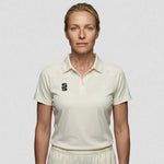 model wearing Stuart Surridge Dual Short Sleeve Cricket Shirt - Ladies