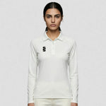 model wearing Stuart Surridge Dual Long Sleeve Cricket Shirt - Ladies