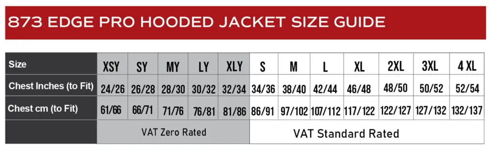 Edge Hooded Jacket Size Guide