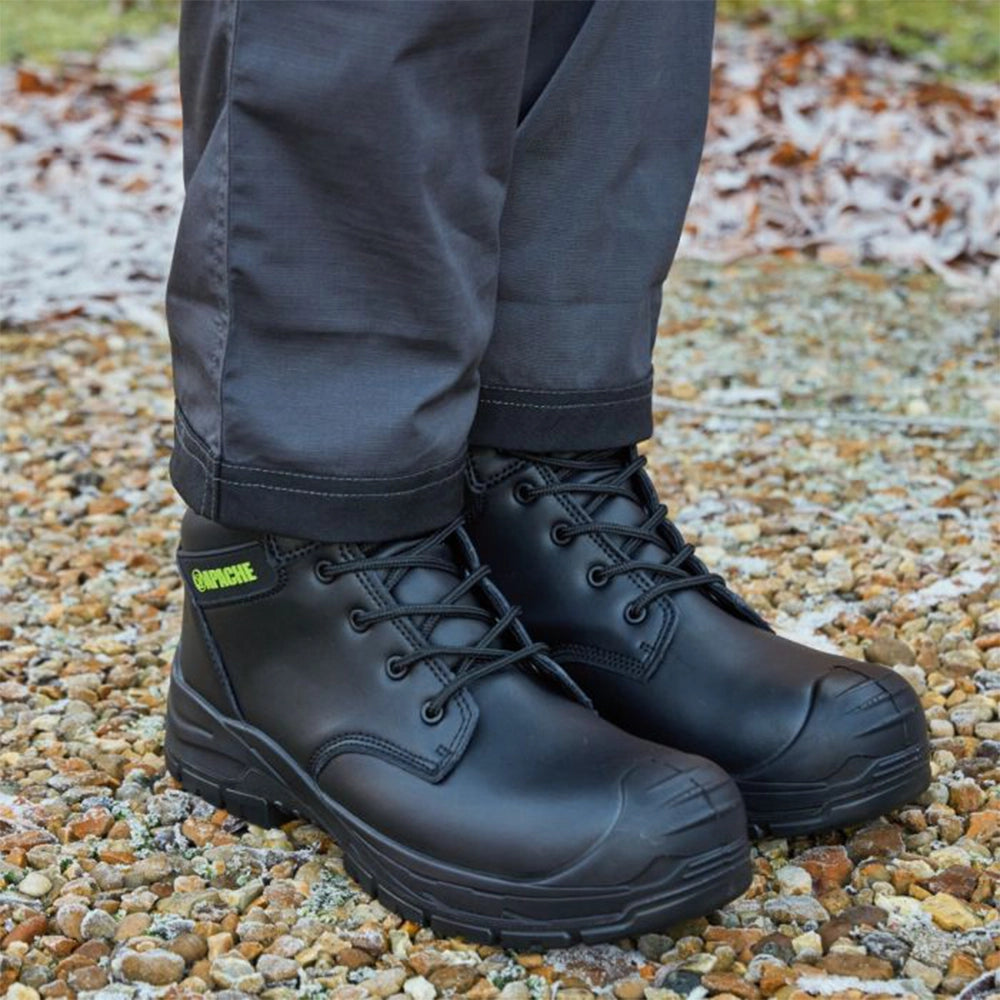 Edmonton Recycled Leather Safety Boot worn by model