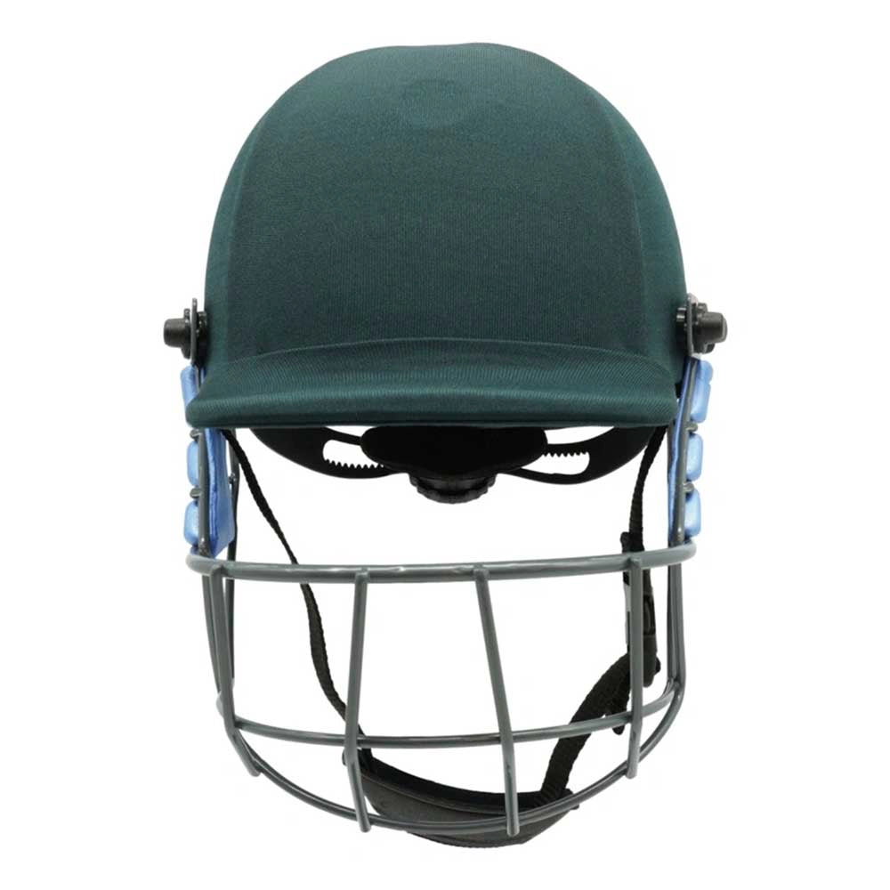 front view Forma Cricket Helmet - Pro SRS - Steel Grill in bottle green