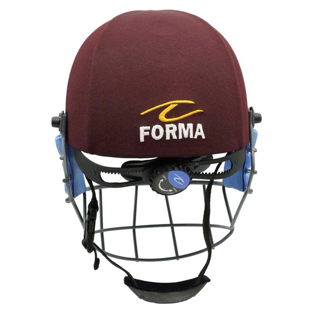 back view of Forma Cricket Helmet - Pro SRS - Steel Grill in maroon