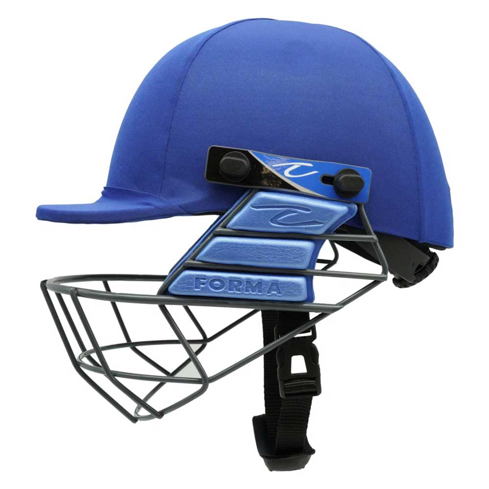 side view of Forma Cricket Helmet - Pro SRS - Steel Grill on royal