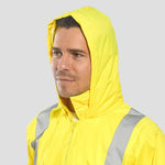 Model wearing the Portwest Hi-Vis Rain Jacket H440 in Yellow.