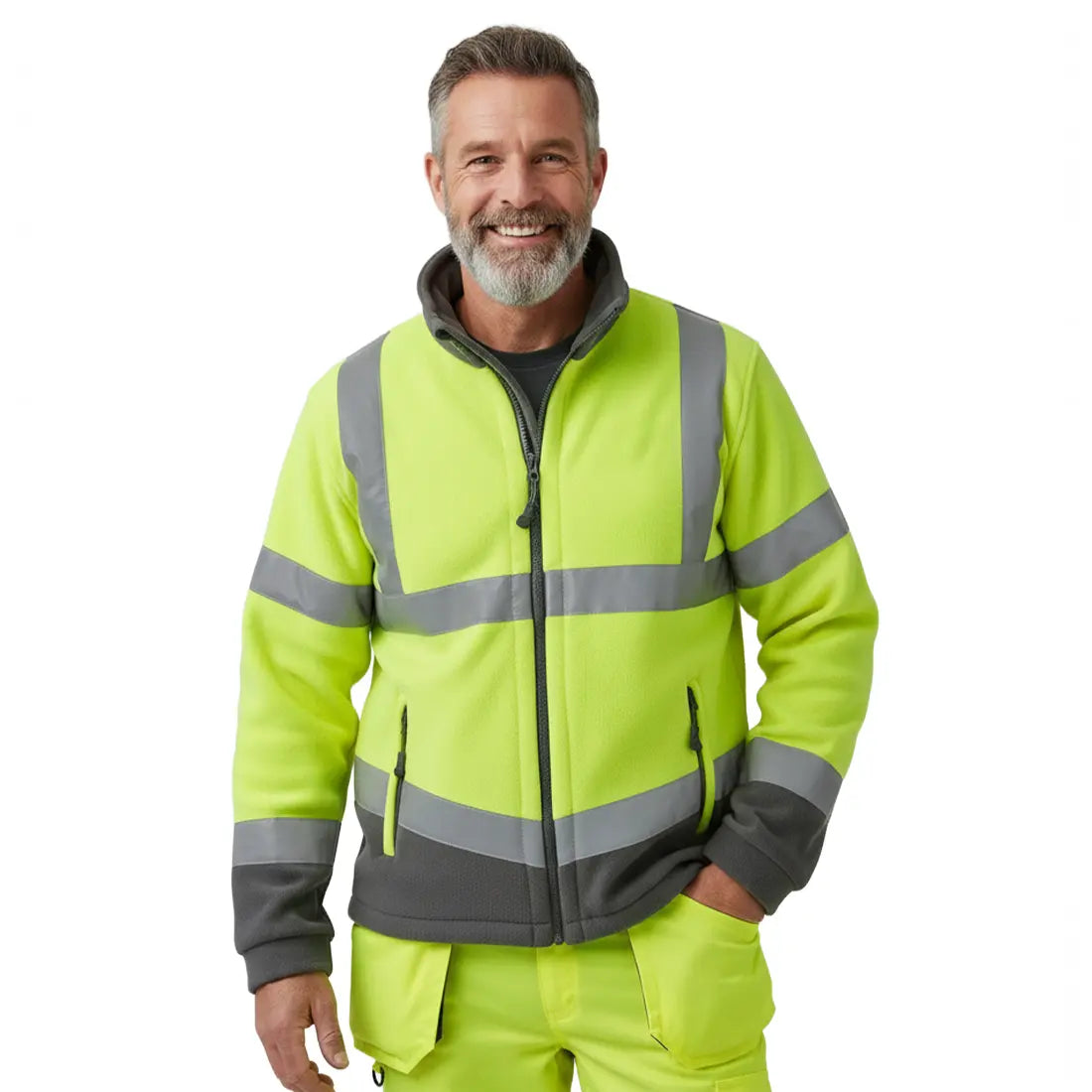 Model wearing the Hartland Leo EcoViz Fleece Jacket by Leo Workwear