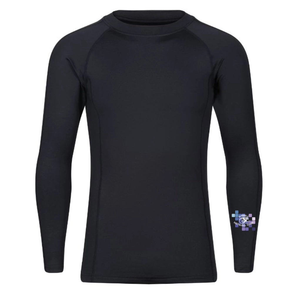 Front view of the Hawks Netball Club Baselayer