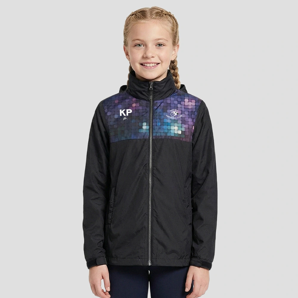 Model wearing the Hawks Netball Club Rain Jacket – Junior