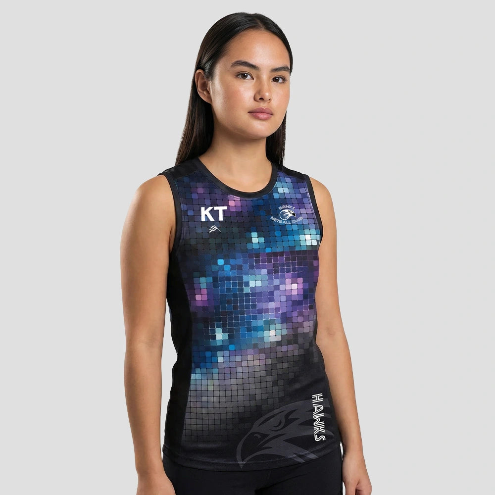 Model wearing the Adult Hawks Netball Club Vest