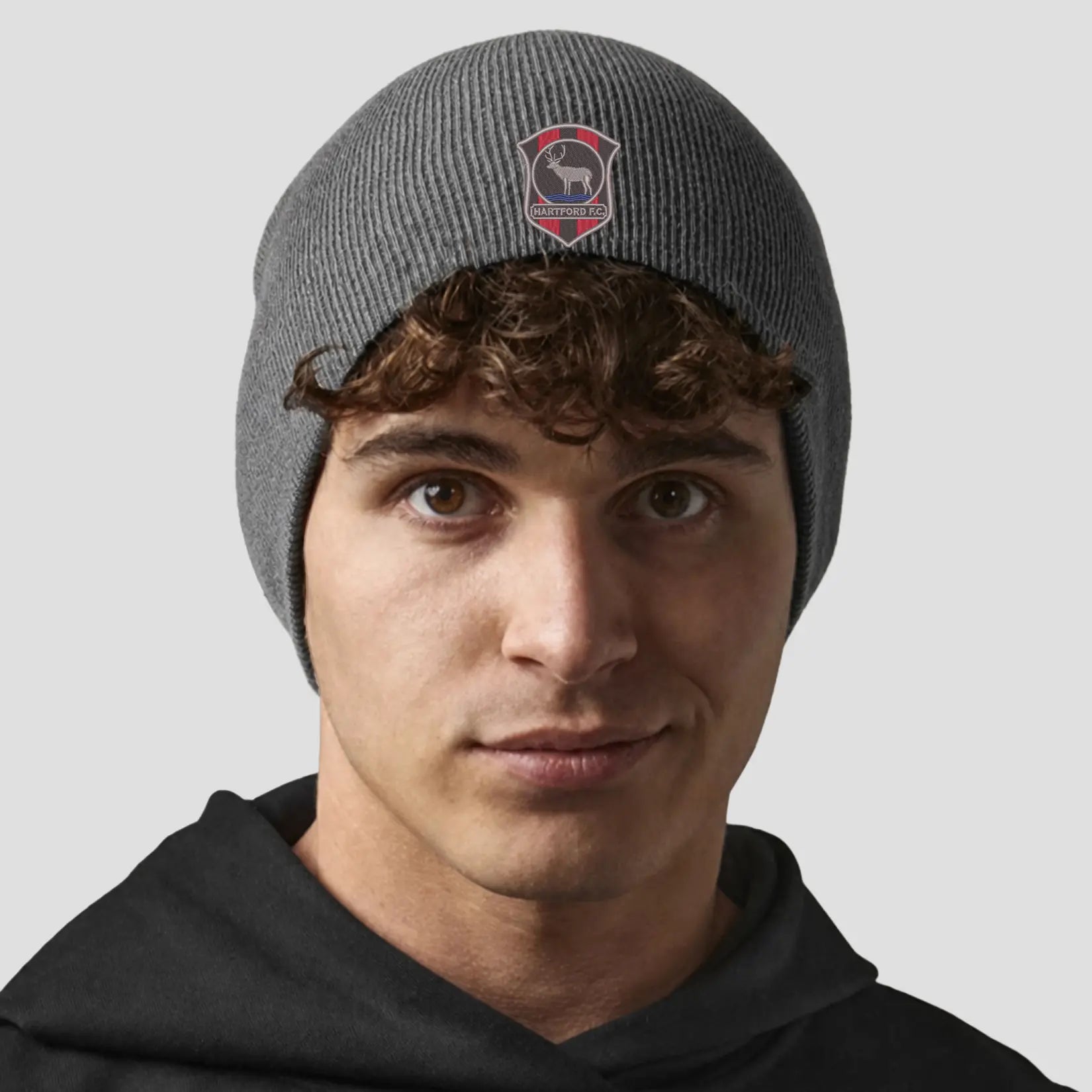 Model wearing the Hartford Football Club Beanie (Graphite Grey)