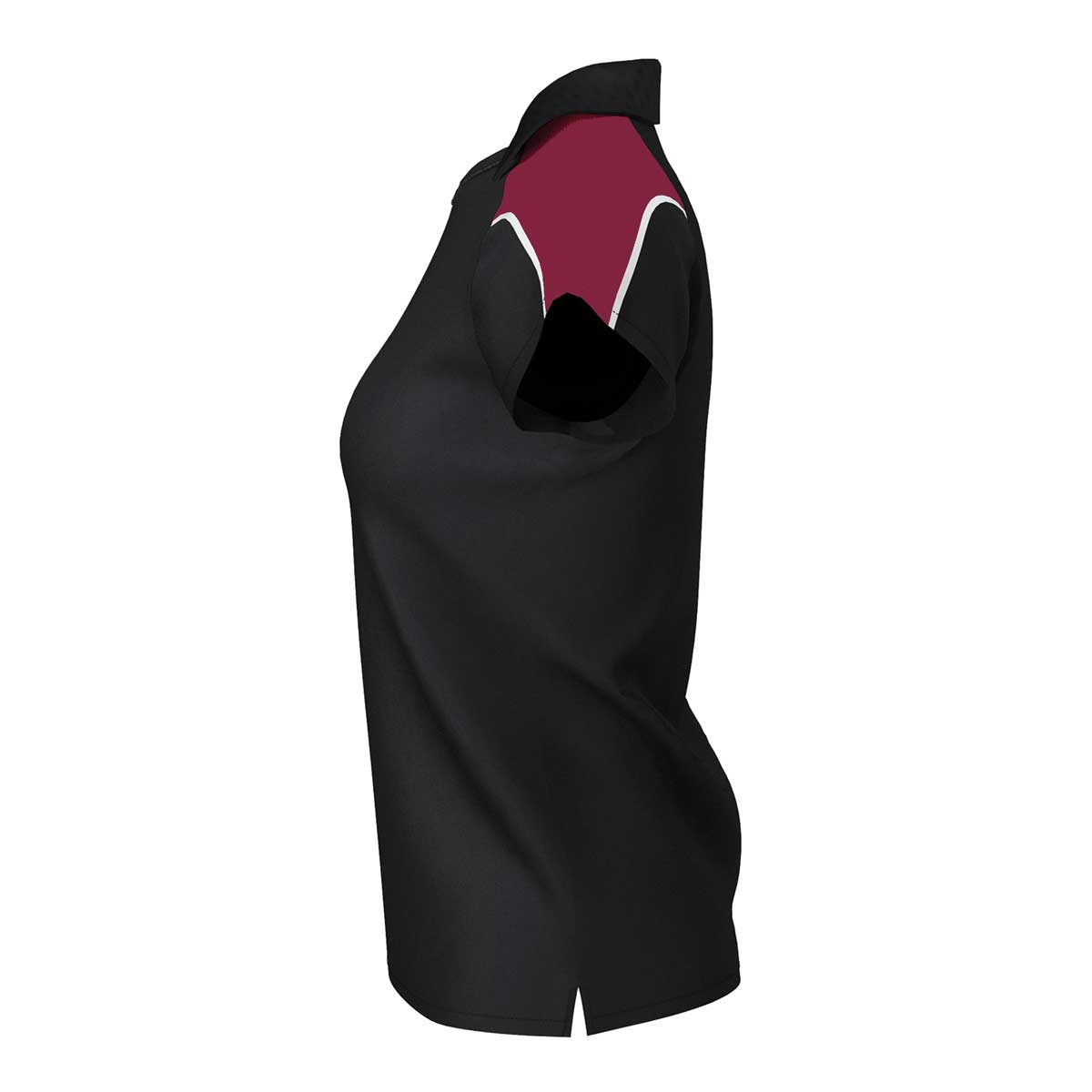 side view of iGen Female Sports Polo Black/Maroon