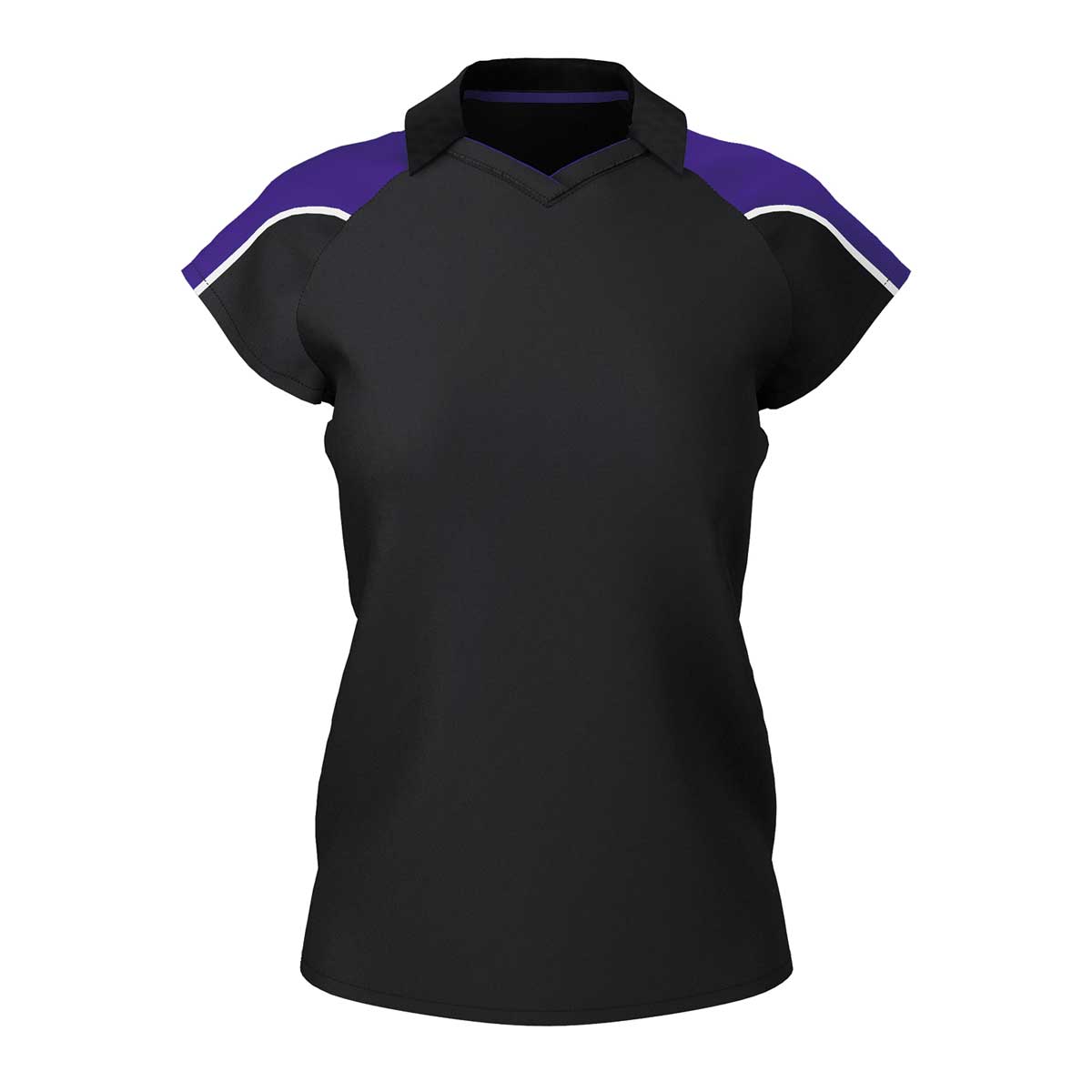 front view of iGen Female Sports Polo Black/Purple