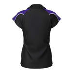 back view of iGen Female Sports Polo Black/Purple